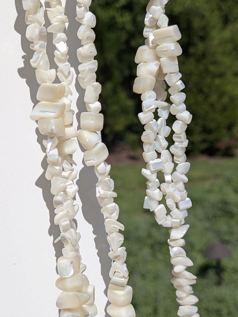 Vintage Mother-of-Pearl 3-Strand Chip Necklace 30" Iridescent Shell
